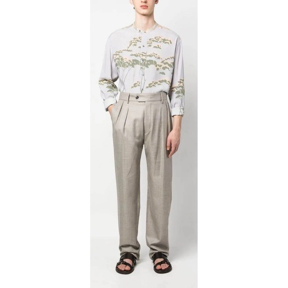 GIORGIO ARMANI Tree-Print Bib-Collar Silk Shirt $1795. NWT Size 39. 15.5 Med.